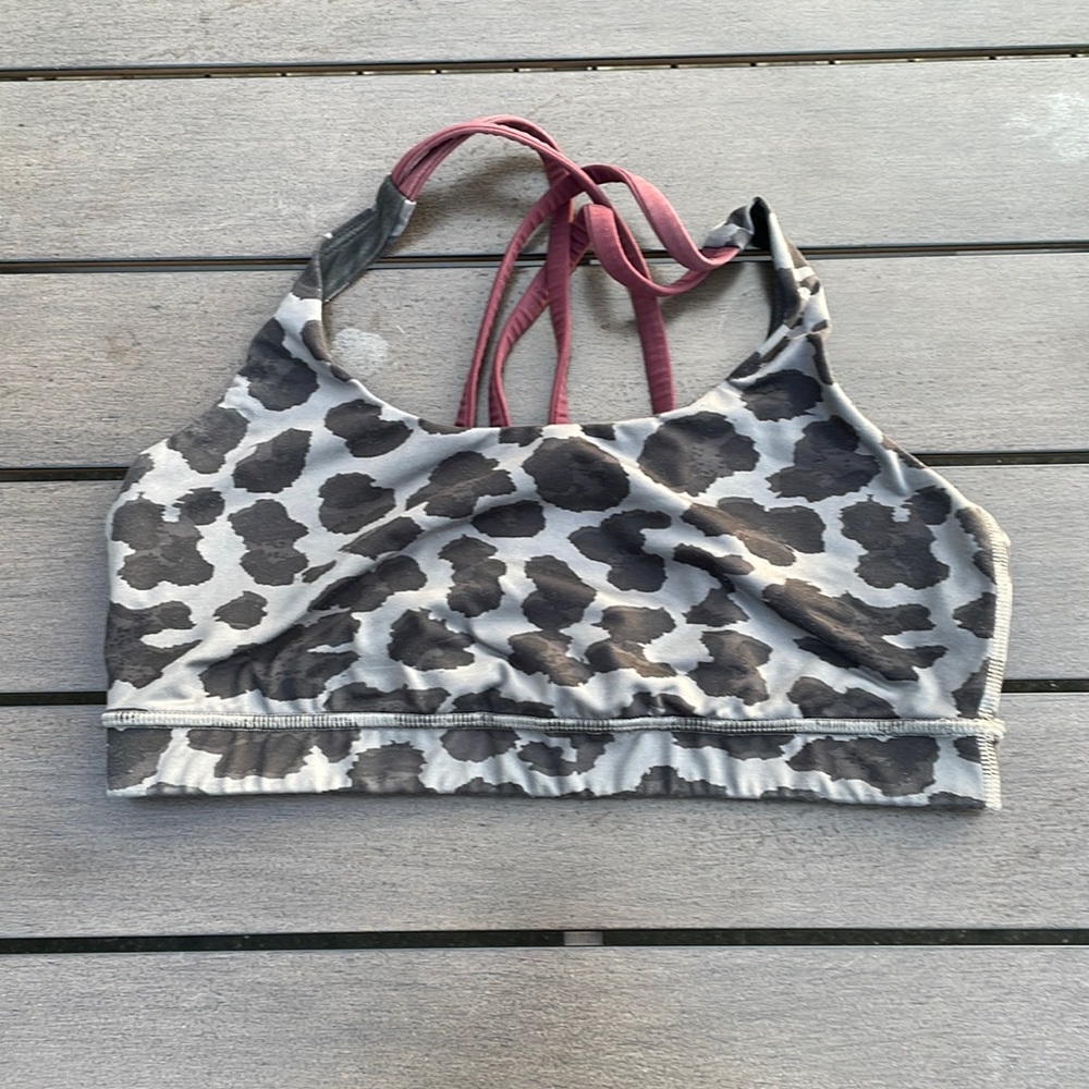 Lululemon Energy Bra Size 8 Cherry Cheetah Dark Slate Black / Bordeaux Drama